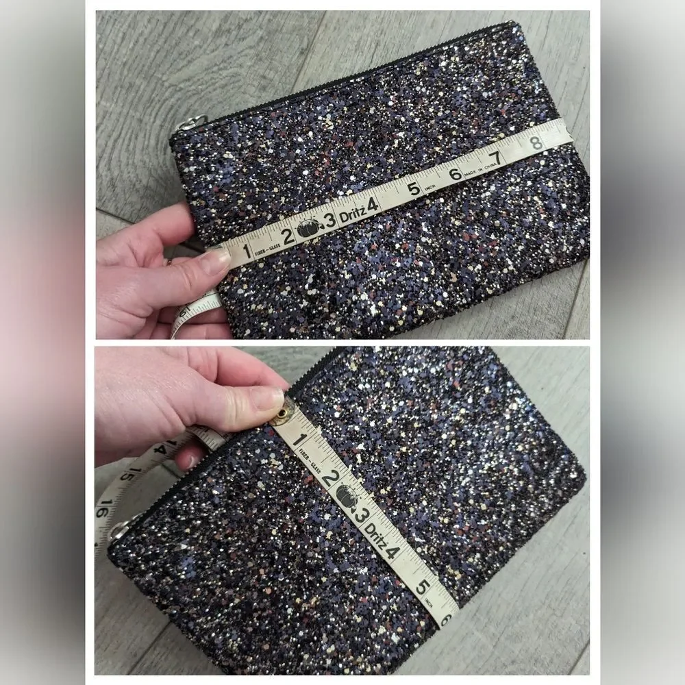 Madewell The Leather Sparkling Clutch Pouch Black Glitter Edition